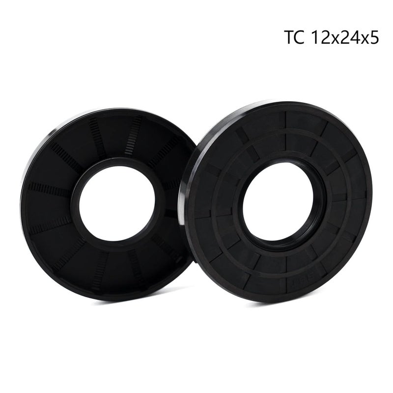Xike 2PCS Oil Seal, Lip Seals, TC 12mm x 24mm x 5mm, Nitrile Rubber Double Lip Spring-Loaded Oil Shaft Seal, Designed for Bearing Shaft, Black - Image 2